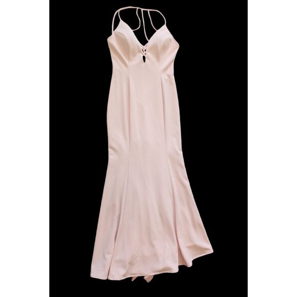 Betsy Adams Ruffled Maxi Dress baby Pink Size 12 Strappy Gown Bodycon Made In US - Picture 11 of 12